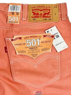 Levi's 501 Straight Leg Jeans in Coral Orange/Salmon Shrink To Fit Men’s Size 38
